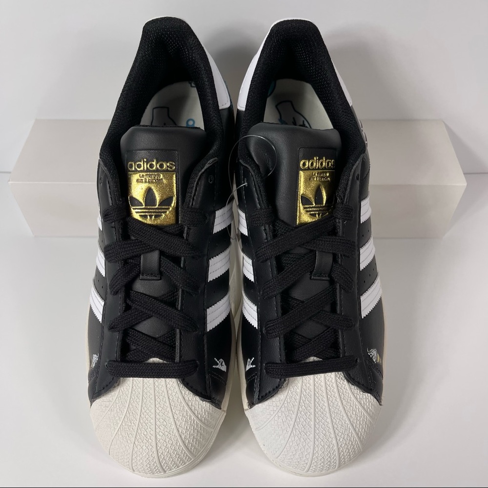 ADIDAS SUPERSTAR BIG KID EMPOWERING GRAPHICS BLACK WOMENS SHOES SIZE 6.5 WHITE N - Picture 2 of 10